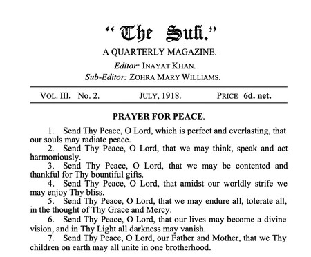 Prayer for Peace published in 1918 The Sufi Quarterly 